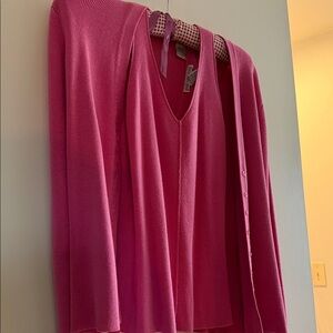 Classic V-Neck Sweater Set in Bright Pink - Women's Two-Piece